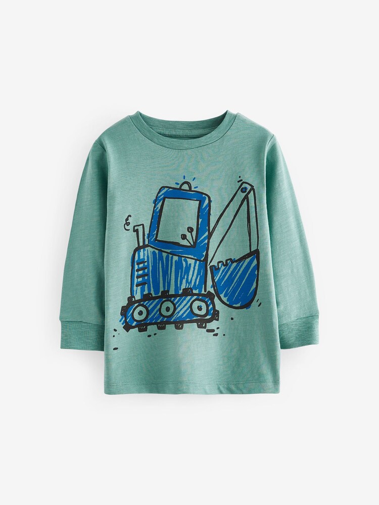 Green Digger 100% Cotton Long Sleeve Transport T-Shirt (3mths-7yrs) - Image 1 of 3