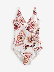 Cream/Pink Floral Ruched Side Tummy Control Swimsuit - Image 5 of 5