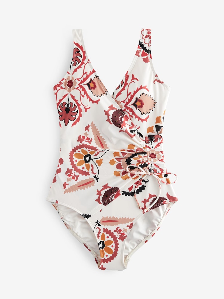Cream/Pink Floral Ruched Side Tummy Control Swimsuit - Image 5 of 5