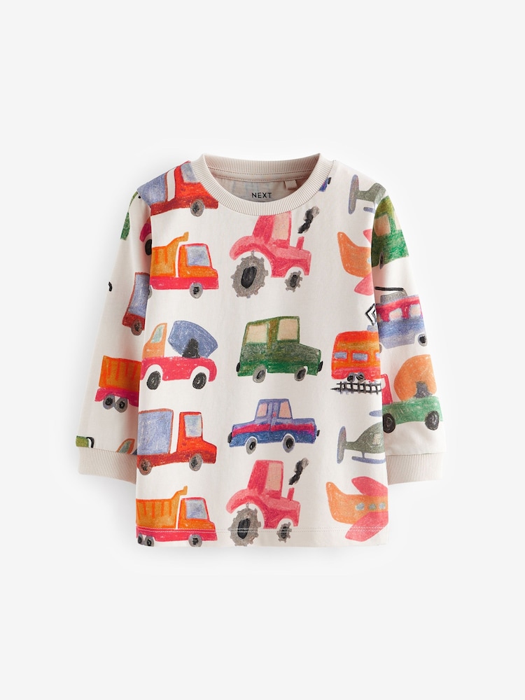 Neutral Watercolour Long Sleeve Transport T-Shirt (3mths-7yrs) - Image 1 of 3