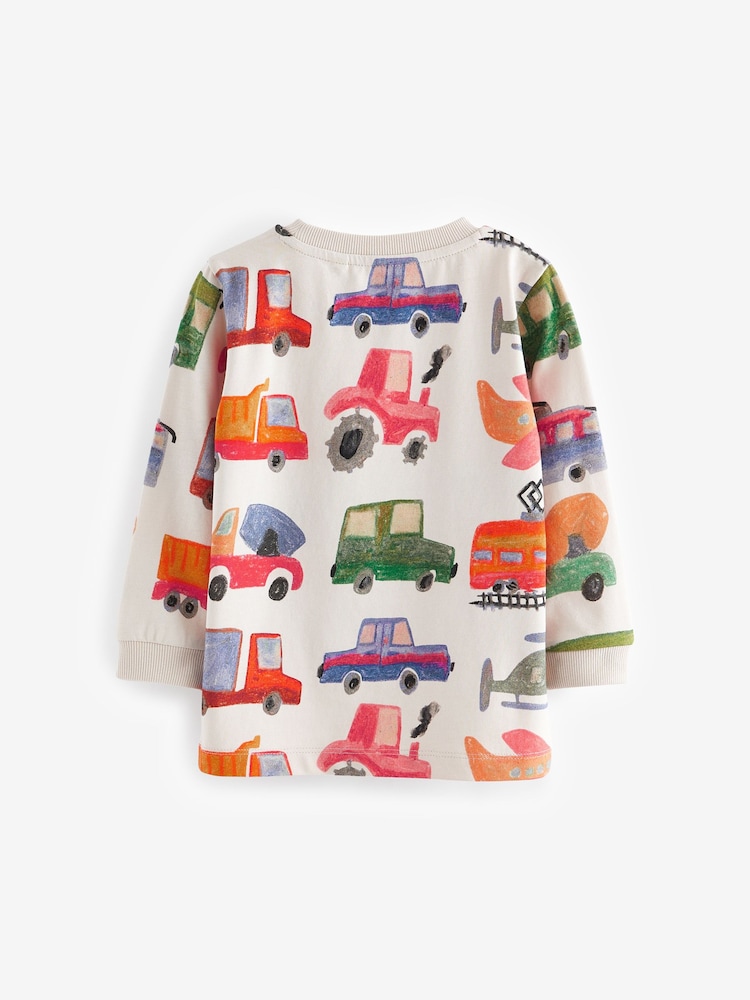 Neutral Watercolour Long Sleeve Transport T-Shirt (3mths-7yrs) - Image 2 of 3