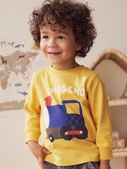 Ochre Yellow Train 100% Cotton Long Sleeve Transport T-Shirt (3mths-7yrs) - Image 1 of 4