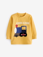 Ochre Yellow Train 100% Cotton Long Sleeve Transport T-Shirt (3mths-7yrs) - Image 2 of 4