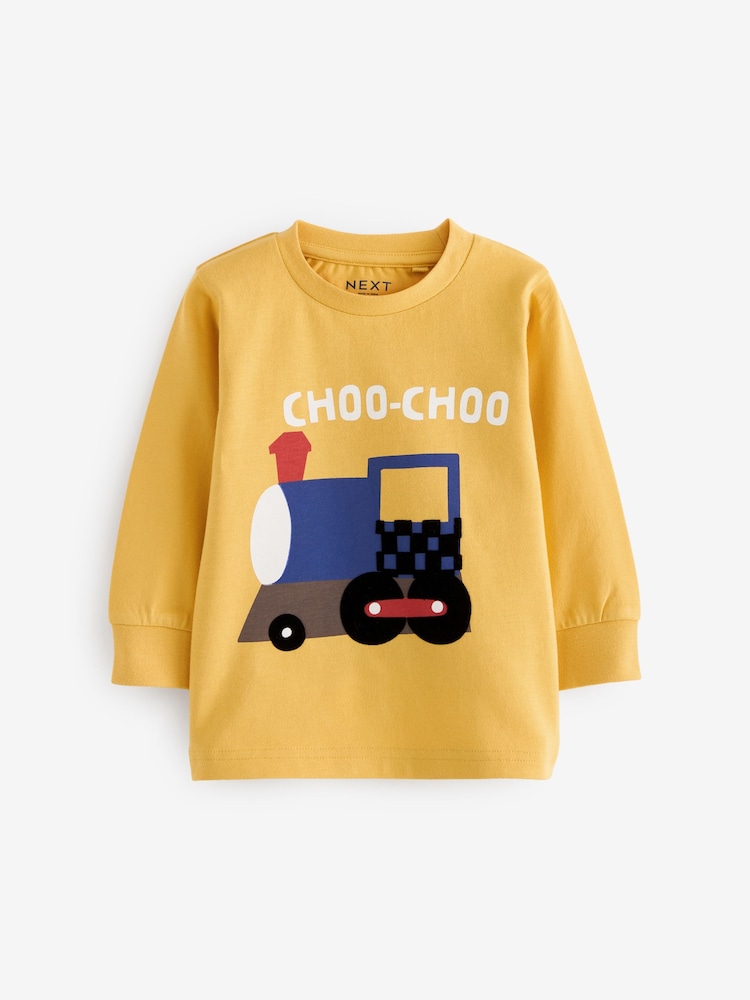 Ochre Yellow Train 100% Cotton Long Sleeve Transport T-Shirt (3mths-7yrs) - Image 2 of 4