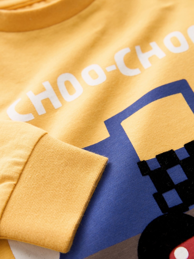 Ochre Yellow Train 100% Cotton Long Sleeve Transport T-Shirt (3mths-7yrs) - Image 4 of 4