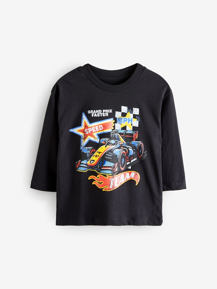 Black 100% Cotton Long Sleeve Transport T-Shirt (3mths-7yrs) - Image 1 of 1