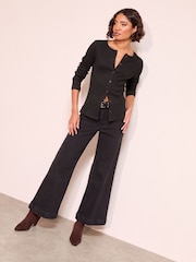 Friends Like These Black Long Sleeve Rib Button Through Top - Image 3 of 4
