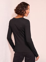 Friends Like These Black Long Sleeve Rib Button Through Top - Image 4 of 4