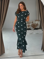 Vestido a media pierna con volantes y escote barco Roxy de Girl In Mind - Imagen 3 de 5