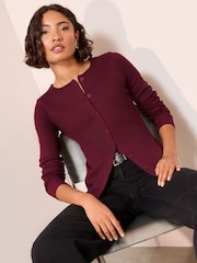 Friends Like These Burgundy Red Long Sleeve Rib Button Through Top - Image 1 of 4