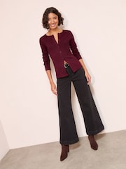 Friends Like These Burgundy Red Long Sleeve Rib Button Through Top - Image 3 of 4