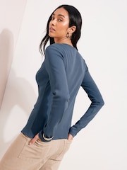 Friends Like These Red Long Sleeve Rib Button Through Top - Image 4 of 4