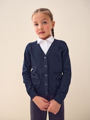 Navy Blue Cotton Rich Bow Pocket School Cardigan (3-16yrs) - Image 1 of 5