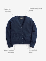 Navy Blue Cotton Rich Bow Pocket School Cardigan (3-16yrs) - Image 3 of 5