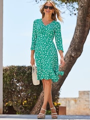 Sosandar Green Ruched Front Fit And Flare Dress - Image 2 of 5