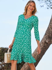 Sosandar Green Ruched Front Fit And Flare Dress - Image 3 of 5