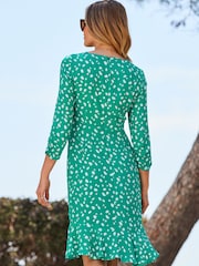 Sosandar Green Ruched Front Fit And Flare Dress - Image 4 of 5