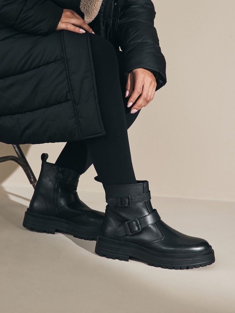 Barbour® International Tasmin Double Buckle Ankle Black Boots - Image 1 of 8