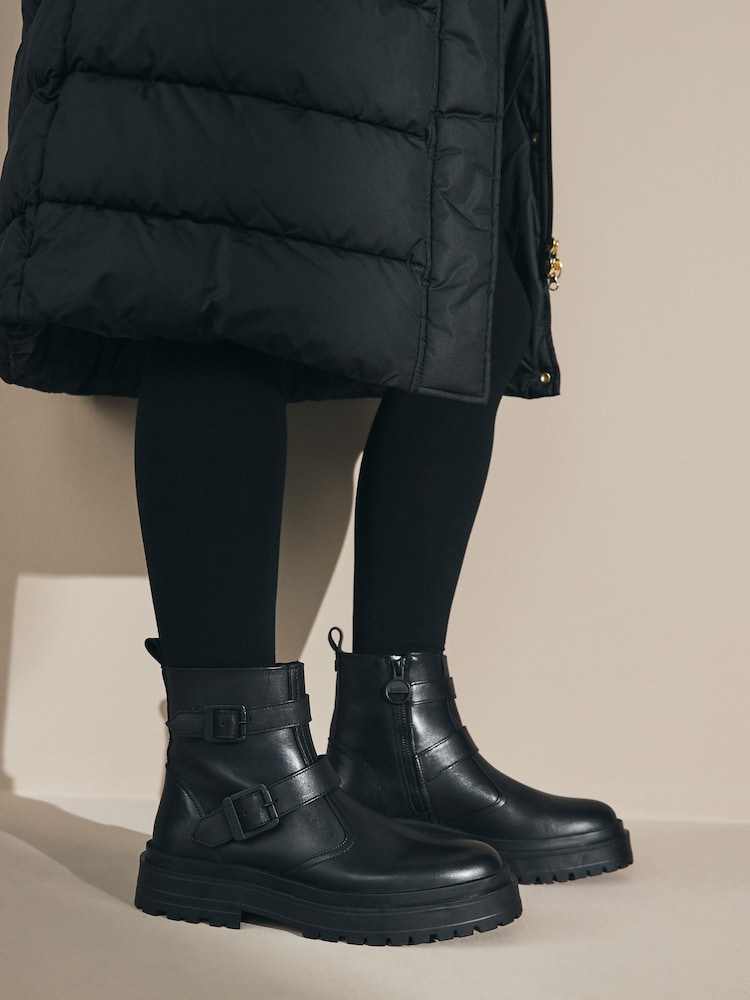 Barbour® International Tasmin Double Buckle Ankle Black Boots - Image 2 of 8