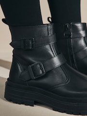 Barbour® International Tasmin Double Buckle Ankle Black Boots - Image 3 of 8