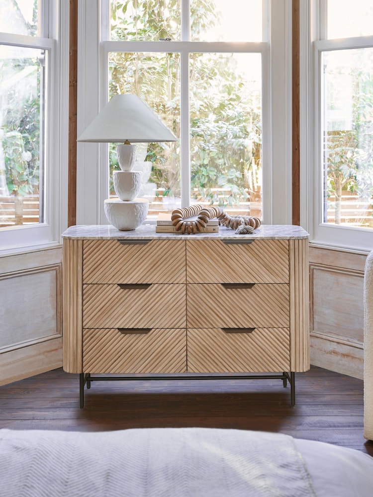 Natural Valencia Marble and Mango Wood 6 Drawer Chest of Drawers - Image 2 of 11