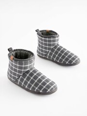 Grey Check Borg Lined Boot Slippers - Image 1 of 6