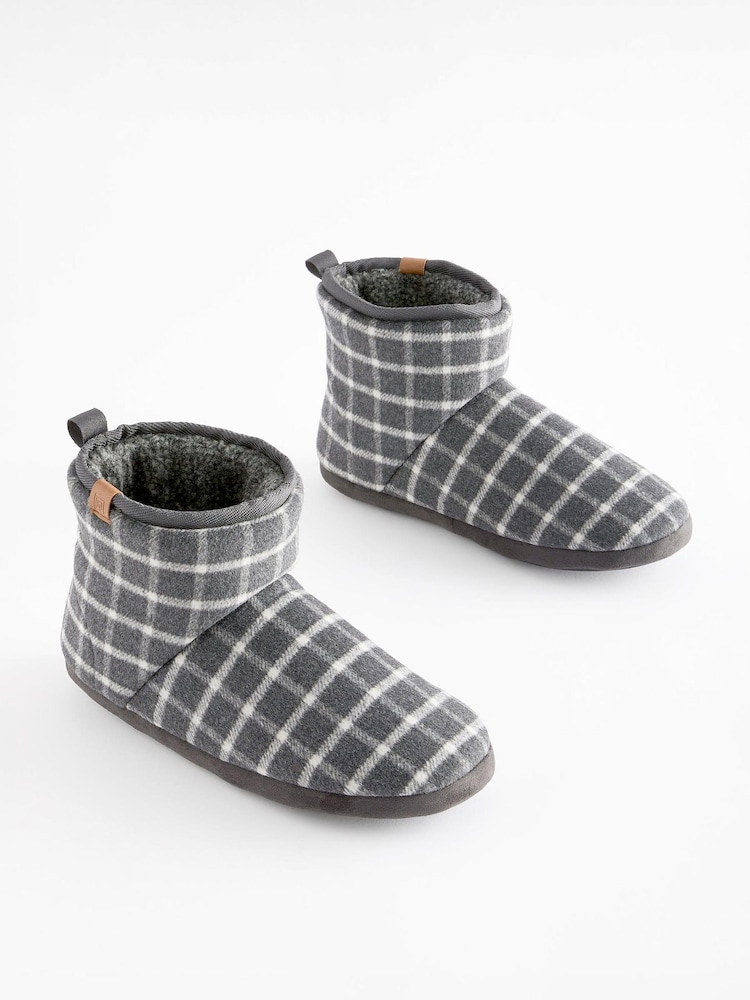 Grey Check Borg Lined Boot Slippers - Image 1 of 6