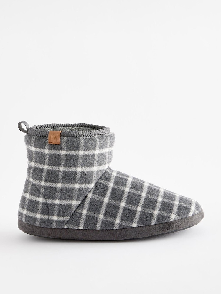 Grey Check Borg Lined Boot Slippers - Image 2 of 6