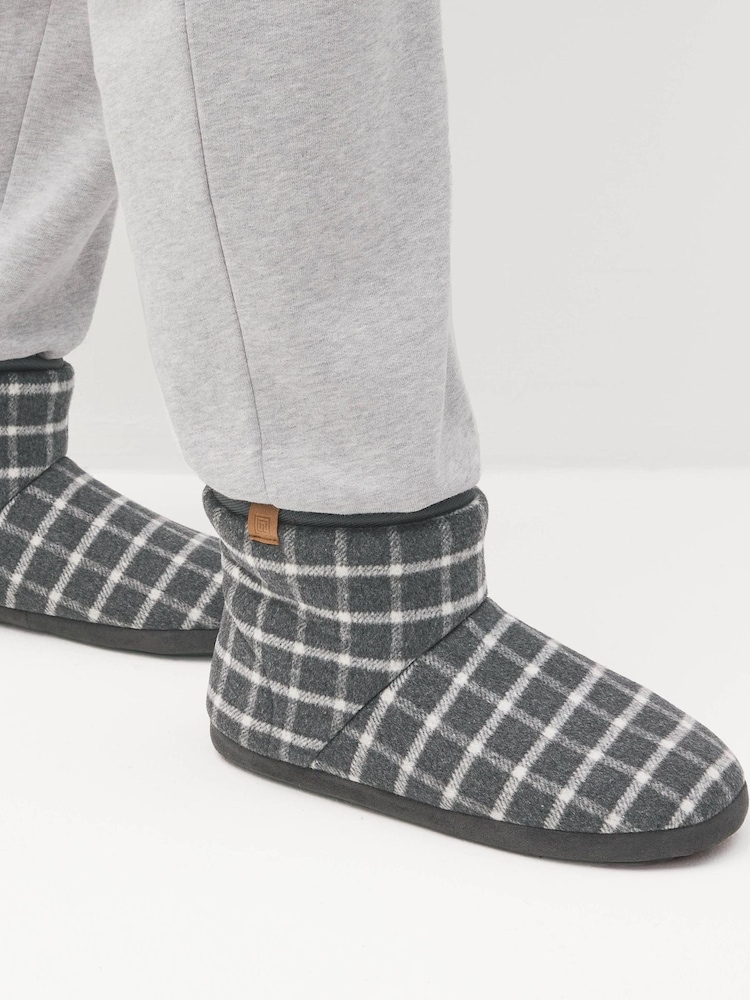 Grey Check Borg Lined Boot Slippers - Image 6 of 6