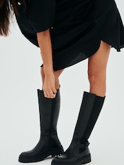 Barbour® International Alicia Tall Knee High Leather Chelsea Black Boots - Image 1 of 6