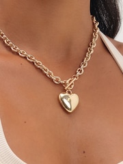 Mood Silver Tone Polished Puff Heart T-Bar Necklace - Image 2 of 2