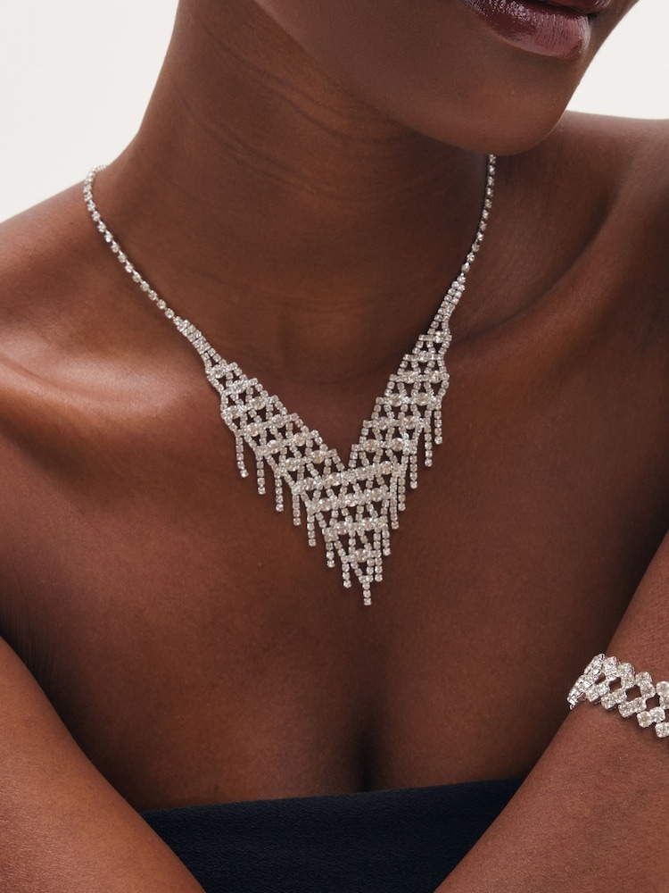 Mood Silver Silver Crystal Three Piece Diamante Set - Image 1 of 2 Mood Silver Silver Crystal Three Piece Diamante Set - Image 1 of 2