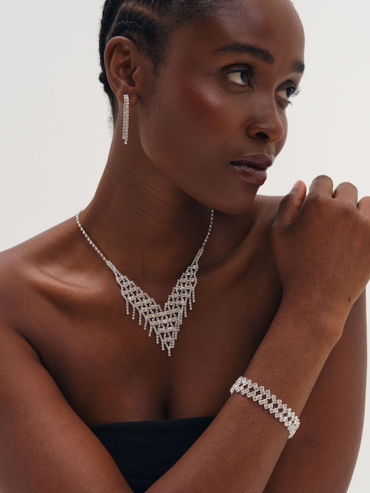 Mood Silver Silver Crystal Three Piece Diamante Set - Image 2 of 2 Mood Silver Silver Crystal Three Piece Diamante Set - Image 2 of 2