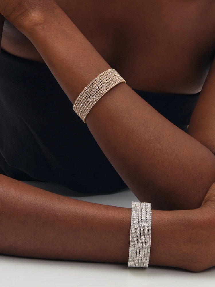 Mood Silver Gold Crystal Cuff Bracelet - Image 2 of 3 Mood Silver Gold Crystal Cuff Bracelet - Image 2 of 3