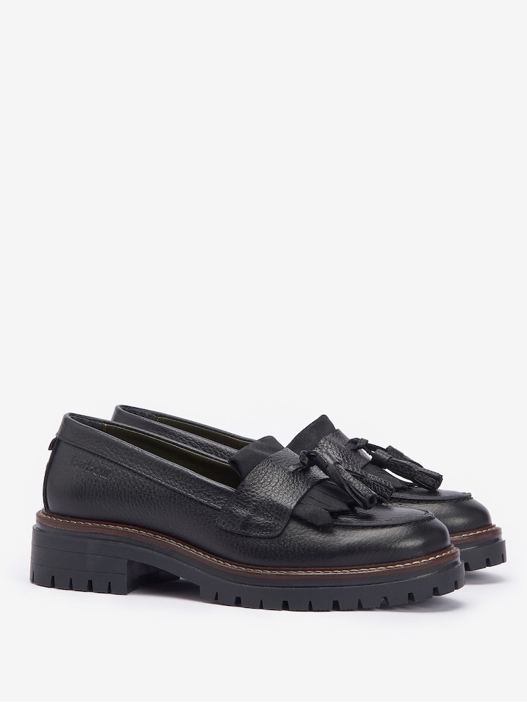 Barbour® Black Dolores Tassle Trim Leather Loafers - Image 2 of 5