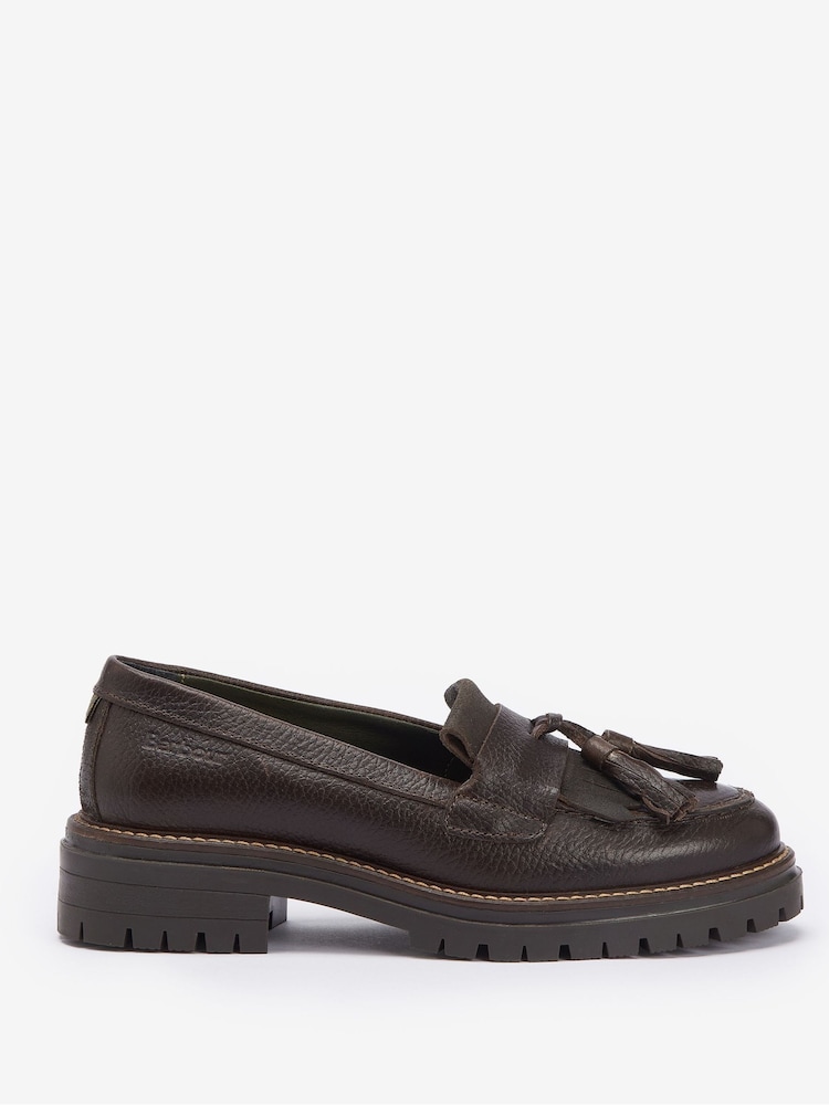 Barbour® Dark Brown Dolores Tassle Trim Leather Loafers - Image 1 of 5 Barbour® Dark Brown Dolores Tassle Trim Leather Loafers - Image 1 of 5