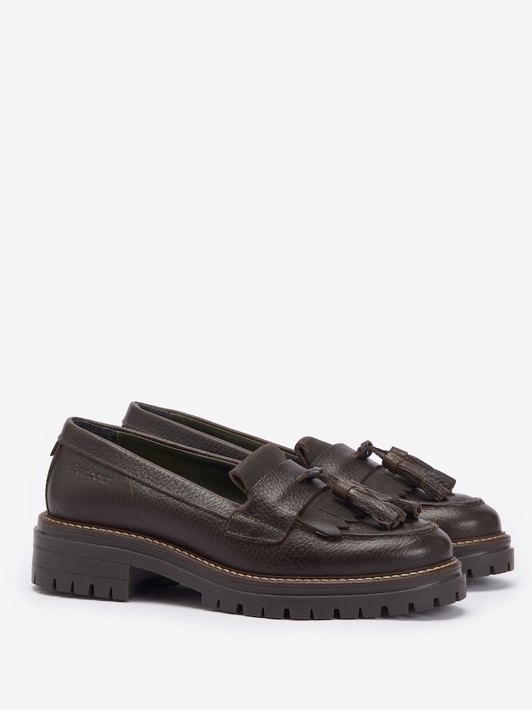 Barbour® Dark Brown Dolores Tassle Trim Leather Loafers - Image 2 of 5 Barbour® Dark Brown Dolores Tassle Trim Leather Loafers - Image 2 of 5