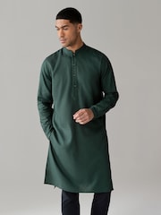 Dark Green Regular Fit Signature Cotton Kurta - Image 1 of 5
