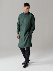Dark Green Regular Fit Signature Cotton Kurta - Image 2 of 5