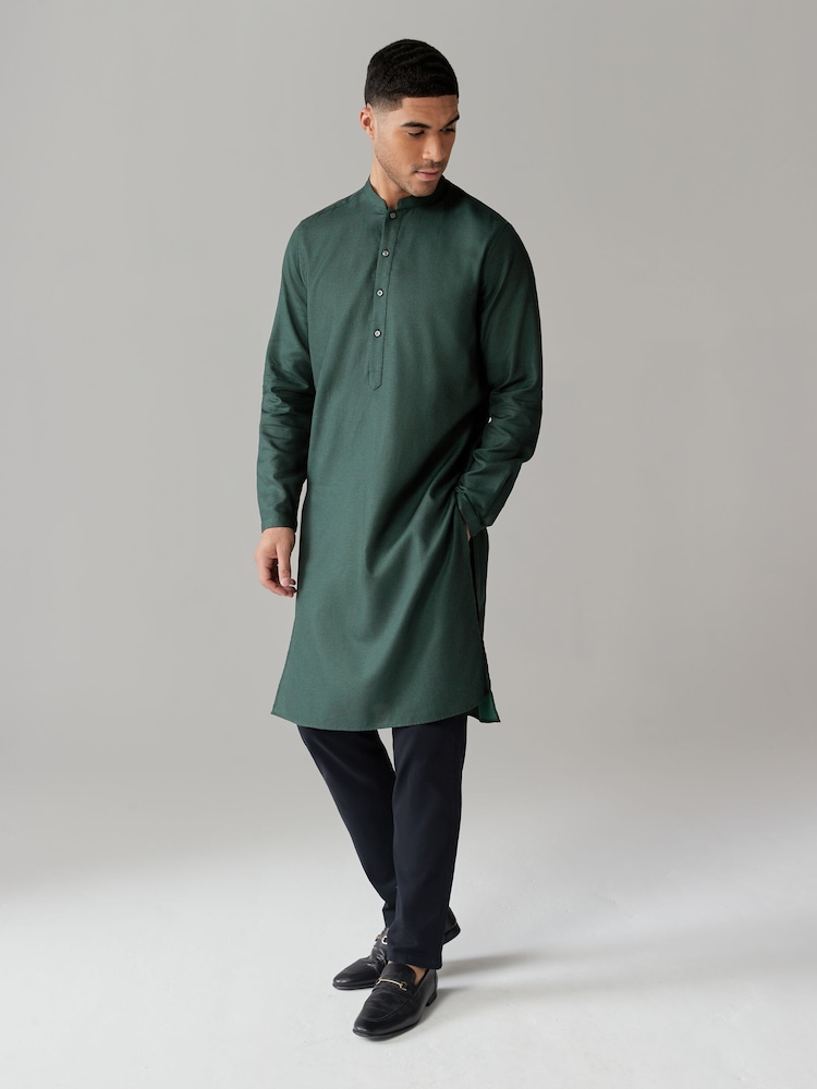 Dark Green Regular Fit Signature Cotton Kurta - Image 2 of 5