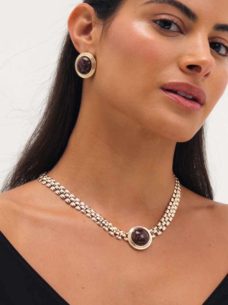 Mood Silver/Gold Tone Resin And Chain Necklace - Image 1 of 3