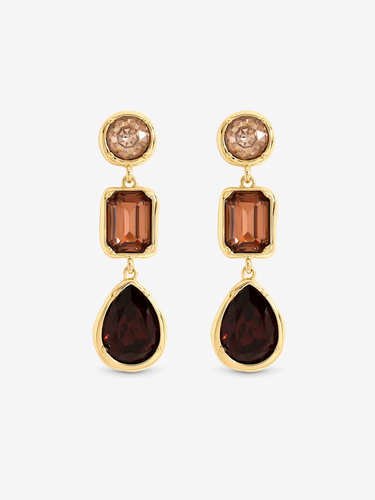 Mood Gold Tone Plated And Red Tonal Stone Drop Earrings - Image 3 of 3 Mood Gold Tone Plated And Red Tonal Stone Drop Earrings - Image 3 of 3