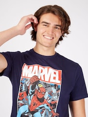 Character Blue Mens Marvel Spiderman Disney 100% Cotton Pyjamas - Image 3 of 4