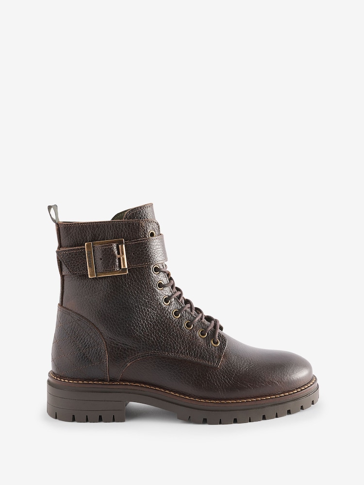 Barbour® Brown Heidi Leather Lace Up Biker Boots - Image 1 of 6