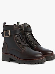 Barbour® Brown Heidi Leather Lace Up Biker Boots - Image 4 of 6