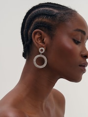 Mood Silver Plated And Crystal Open Circle Statement Earrings - Image 2 of 3