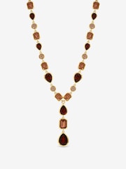 Mood Gold Tone Red Tonal Stone Y Drop Necklace - Image 3 of 3