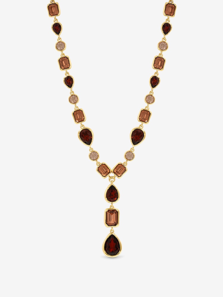 Mood Gold Tone Red Tonal Stone Y Drop Necklace - Image 3 of 3