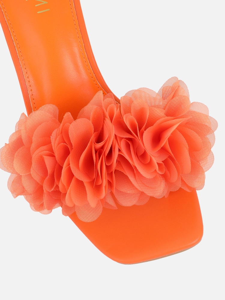 Simmi London Orange Kaz Petal Detail Mules - Image 4 of 4