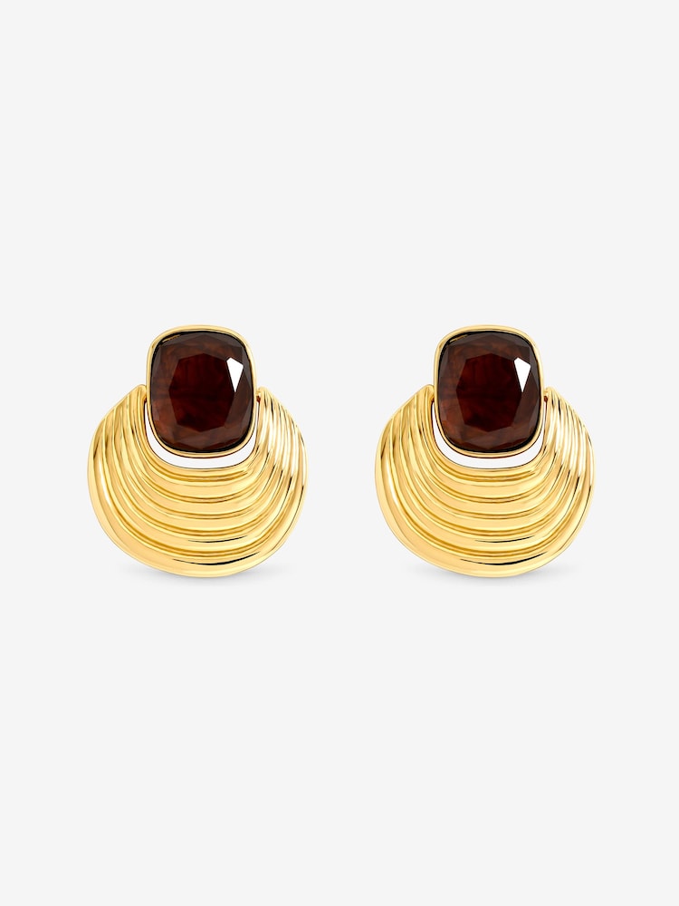Mood Silver Tone Gold Plated Resin And Ridge Statement Earrings - Image 3 of 3 Mood Silver Tone Gold Plated Resin And Ridge Statement Earrings - Image 3 of 3